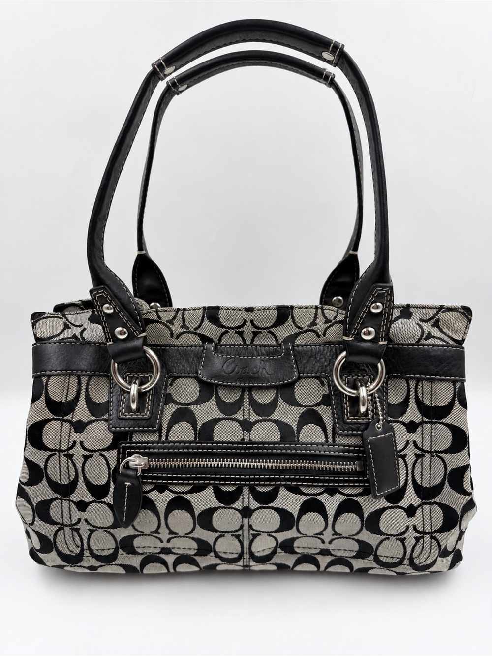 Coach Penelope Signature C Black Grey Jacquard Carryall Shoulder Bag F14696